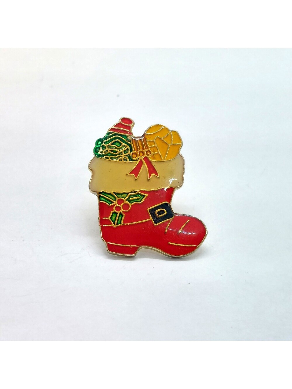 Vintage Santa Boot Enamel Pin Christmas Toys Gifts Holiday Stocking Lapel